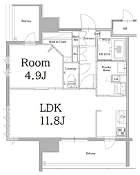 エンクレスト天神LINK 1LDKの間取図画像