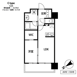 THE天神シティ 1LDKの間取図画像