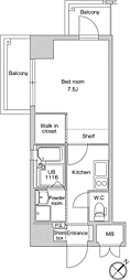 エンクレスト祇園 1Kの間取図画像