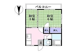 東京メトロ千代田線 北綾瀬駅 徒歩16分の賃貸アパート 2階2Kの間取り