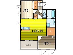 グラシア 1階2LDKの間取り