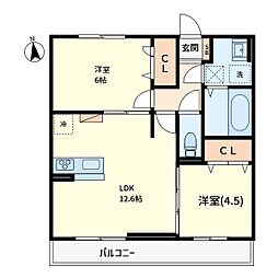 ユートリーIII 2階2LDKの間取り