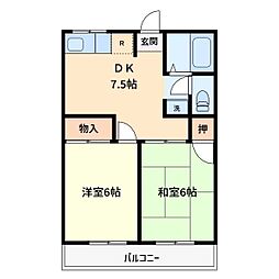 シティハイムアルファ 2DKの間取図画像