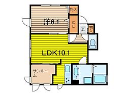 ル・レーヴ 1LDKの間取図画像