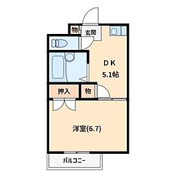 コンフォール大牧 1DKの間取図画像