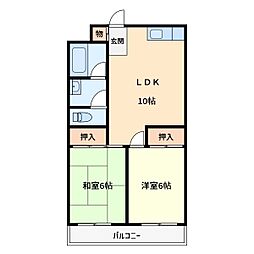 豊田マンション 2LDKの間取図画像