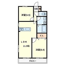 ドゥ・ボヌール 2LDKの間取図画像