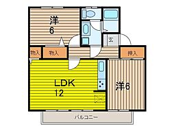 パラシオン中尾5 2LDKの間取図画像