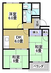 グリーンハイツ楊子 3DKの間取図画像