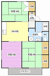 ハピネスブルーB 3DKの間取図画像