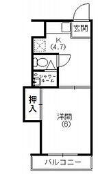 サンリバーハイツ 1Kの間取図画像