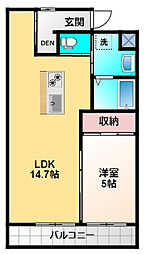 コモドコーワ 1LDKの間取図画像