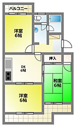 YUYUハイツ2 3DKの間取図画像