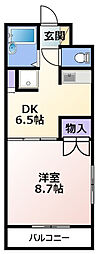 プレジデントヴィラA 1DKの間取図画像