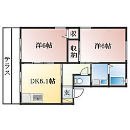 ルネ・セルジェA 2DKの間取図画像