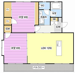 マンションサンフラワー3 2LDKの間取図画像