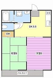コスモハイツ松本 2DKの間取図画像