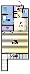 ソシアル 1Kの間取図画像