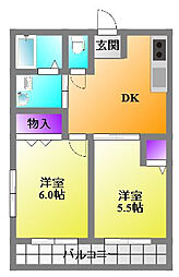 カトレア高丘 2DKの間取図画像