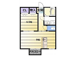 アービル篠原B 1LDKの間取図画像
