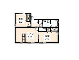 フラワーヒルC 2LDKの間取図画像
