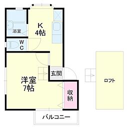 サンフォーレ竜禅寺2番館 1DKの間取図画像