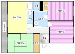 ニューハイツ藤B 3DKの間取図画像