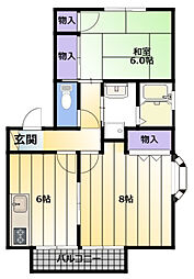 シャンテ・ヴェール 2DKの間取図画像