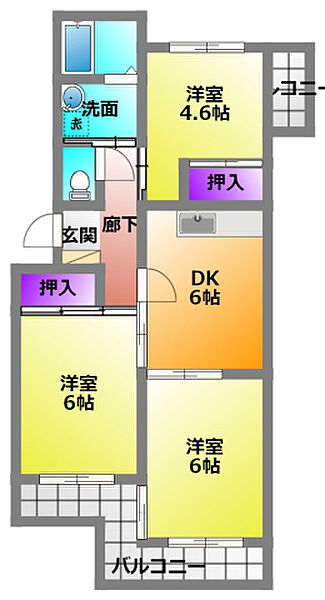 オギノハイツ 302｜静岡県浜松市中央区和合北４丁目(賃貸マンション3DK・3階・55.36㎡)の写真 その2