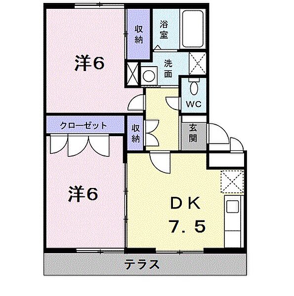 ニューエルディムＧＭII 102｜静岡県浜松市中央区高丘北１丁目(賃貸アパート2DK・1階・52.00㎡)の写真 その2