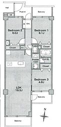 コスモ浦和常盤 3LDKの間取図画像