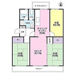 船橋二和グリーンハイツ8-12 3LDKの間取図画像