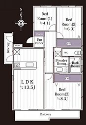 内野南第二団地　19号棟 3LDKの間取り