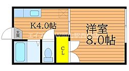 ドエル津島 2階1Kの間取り