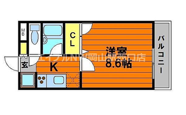 ハイツ八之坪 ｜岡山県岡山市北区津島本町(賃貸アパート1K・1階・25.20㎡)の写真 その2