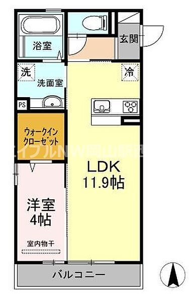 ヴェルドミールＢ棟 ｜岡山県岡山市北区西崎2丁目(賃貸アパート1LDK・3階・42.00㎡)の写真 その2