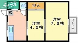 リバティアパート 2DKの間取図画像