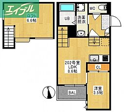 GRANDTIC 下伊福 2階1LDKの間取り