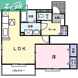 サンメゾン津高 1階1LDKの間取り