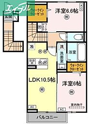 ボヌール　Nー1 2階2LDKの間取り