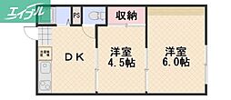 リバーサイドヨコイカミ 2DKの間取図画像