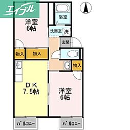 フェリシティあおい 2DKの間取図画像
