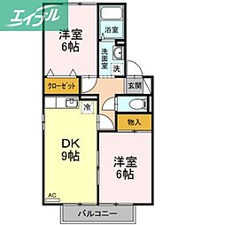 リトルバード横井B 2DKの間取図画像