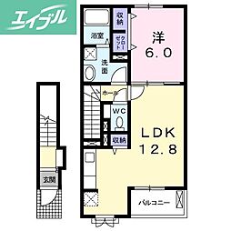ルミエールB 1LDKの間取図画像