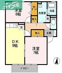 リトルバード横井A 2DKの間取図画像
