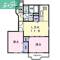 カーサA棟 2LDKの間取図画像