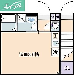 岡山市北区津島東2丁目アパート ワンルームの間取図画像