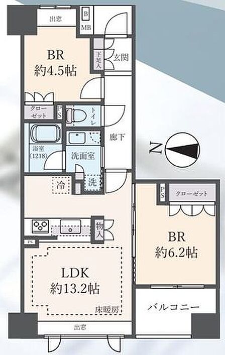 約13.2帖の広々としたLDKには、足元から暖まる床暖房を完備!バルコニー出窓からは、心地よい陽光が差し込みます。