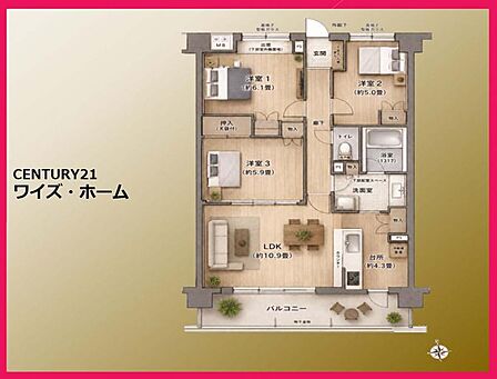 【間取り図】 3LDK