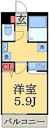リブリプランドール幕張 1階1Kの間取り